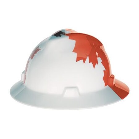 Msa Safety Canadian Freedom Series V-Gard Slotted Protective Cap, White Withred Maple Leaf 10082234